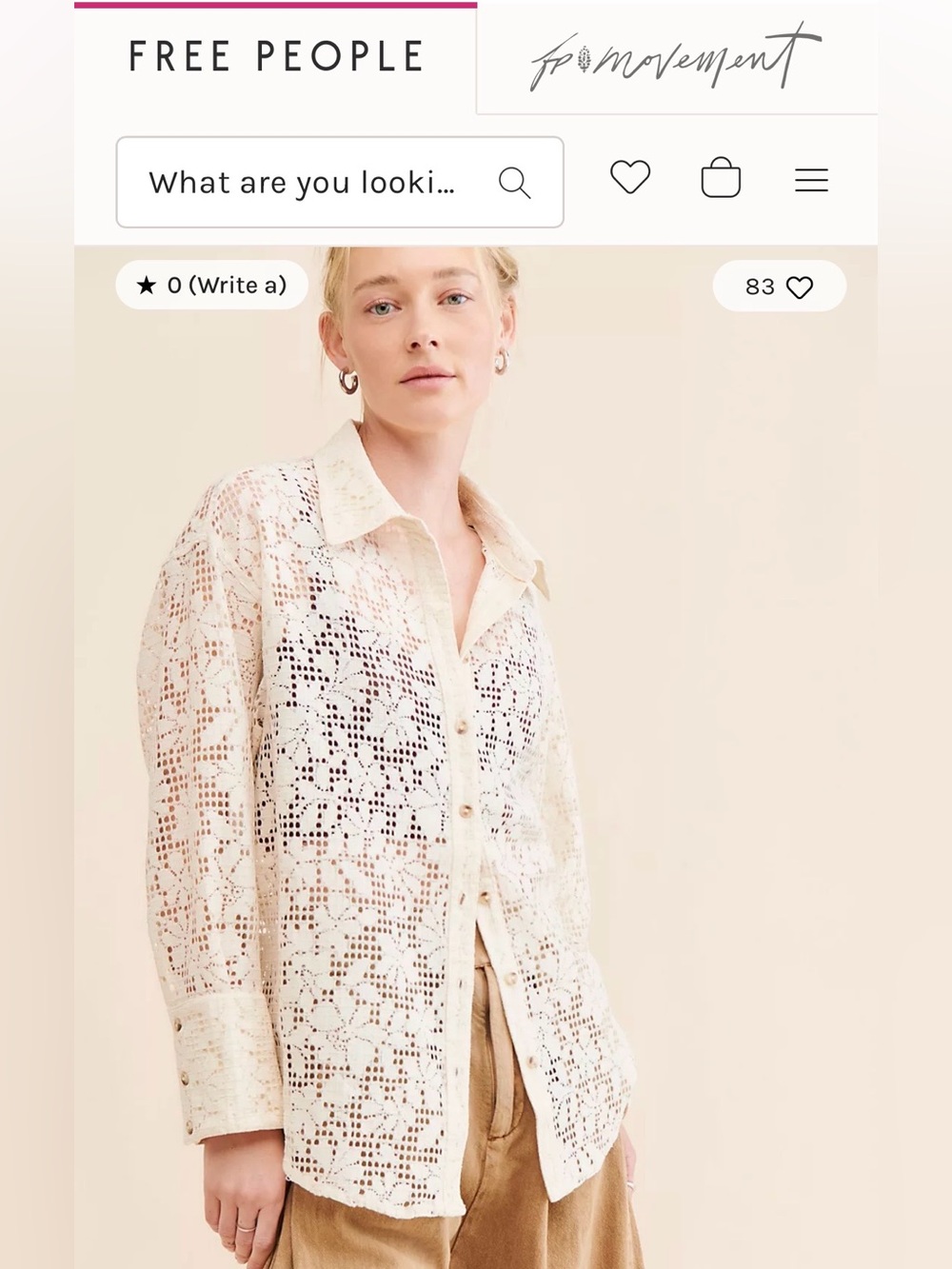 Free People $148 In Your Dreams Lace Size L Button Down Top Blouse Boho